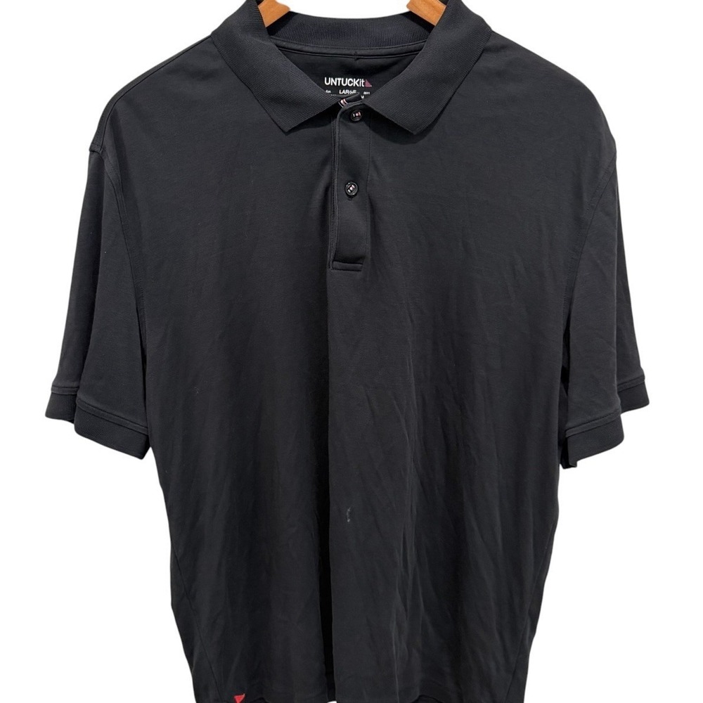 Untuckit Damaschino Polo Shirt Mens L Black Cotton Regular Fit Casual Classic